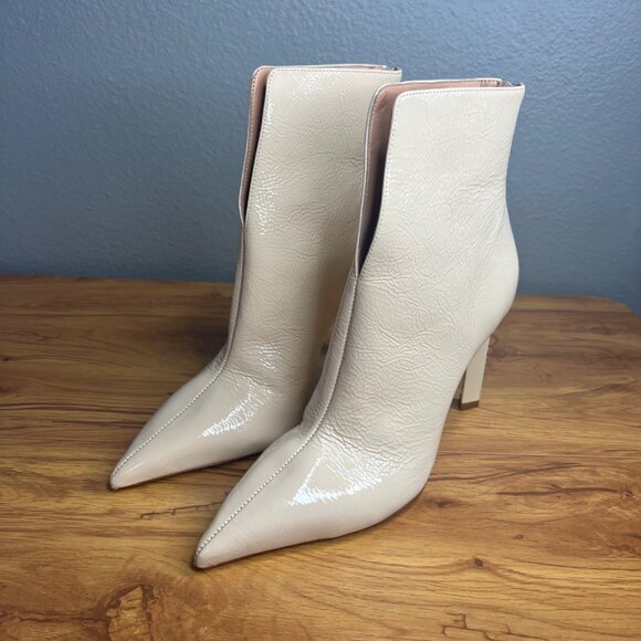 Schutz Viha Patent Leather Bootie‎ Womens 10 Pointed Toe Heel Eggshell - Picture 3 of 16